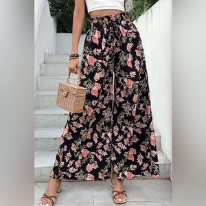 Floral Pull-On Wide Leg Pants